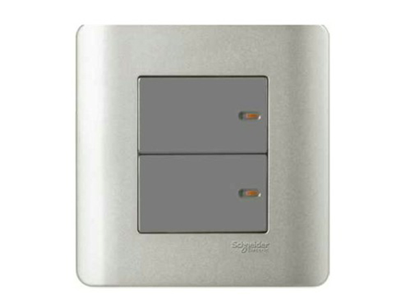 Ảnh của E8432_2_SA_G19 - Bộ Công Tắc Đôi 2 Chiều 16AX Size 87x87mm Màu Xám Bạc