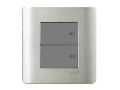 Ảnh của E8432_2_SA_G19 - Bộ Công Tắc Đôi 2 Chiều 16AX Size 87x87mm Màu Xám Bạc