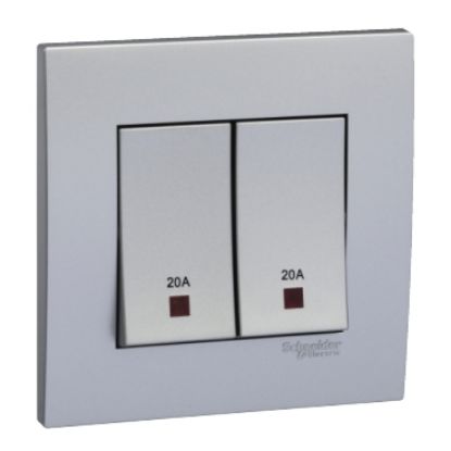 Ảnh của KB32D20NE_AS_G19 - Bộ Công Tắc Đôi 2 Cực 20A Size 86x86mm Màu Xám Bạc