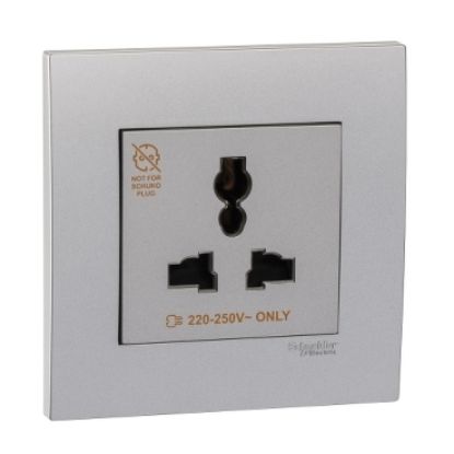 Ảnh của KB413S_AS_G19 - Bộ Ổ Cắm Đơn Đa Năng 3 Chấu 13A Size 86x86mm Màu Xám Bạc