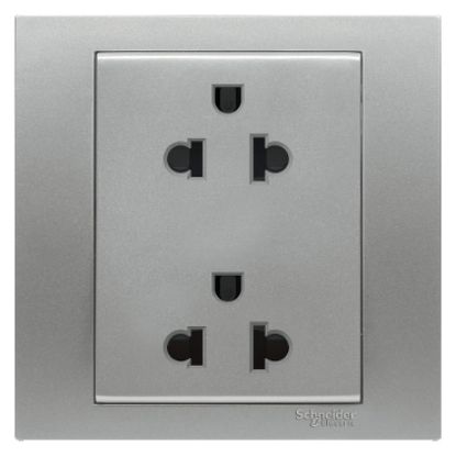 Ảnh của KB426UES2_AS_G19 - Bộ Ổ Cắm Đôi 3 Chấu 16A Size 86x86mm Màu Xám Bạc
