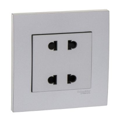 Ảnh của KB426US2_AS_G19 - Bộ Ổ Căm Đôi 2 Chấu 10A Size 86x86mm Màu Xám Bạc