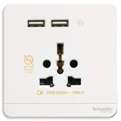 Ảnh của E8342616USB_WE_G19 - Bộ Ổ Cắm Đơn Đa Năng Và 2 Cổng Sạc USB 16A Màu Trắng
