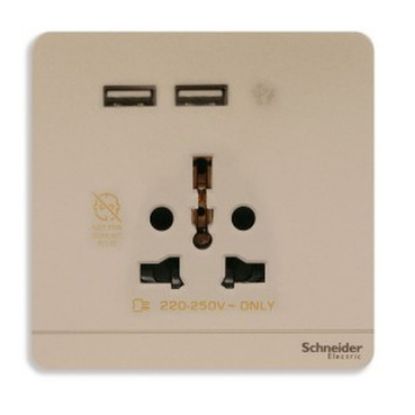 Ảnh của E8342616USB_WG_G19 - Bộ Ổ Cắm Đơn Đa Năng Và 2 Cổng Sạc USB 16A Màu Vàng Kim
