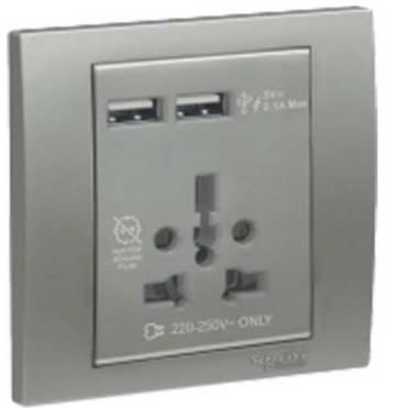 Ảnh của KB42616USB_AS_G19 - Bộ Ổ Cắm Đa Năng + 2 Ổ Xạc USB Màu Xám Bạc
