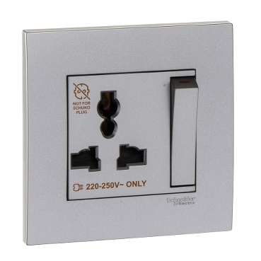 Ảnh của KB113LS_AS_G19 - Bộ Ổ Cắm Đơn Đa Năng Có Công Tắc Size 86x86mm Màu Xám Bạc